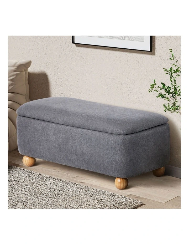 Oikiture Storage Ottoman Ball Foot Stool Linen Fabric Couch Bench Blanket Box image 4