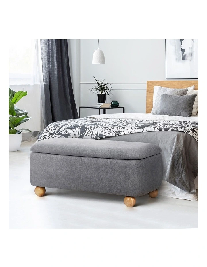 Oikiture Storage Ottoman Ball Foot Stool Linen Fabric Couch Bench Blanket Box image 5