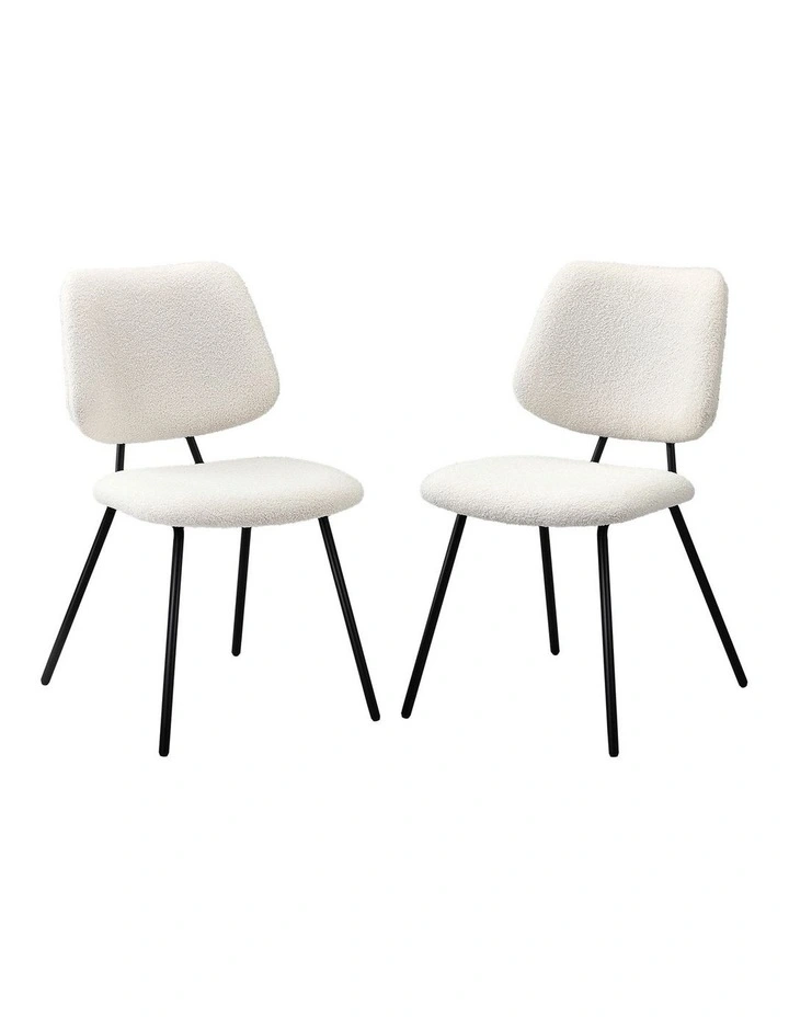 Oikiture 2x Dining Chair Vintage Retro Sherpa Kitchen Padded Lounge White image 1