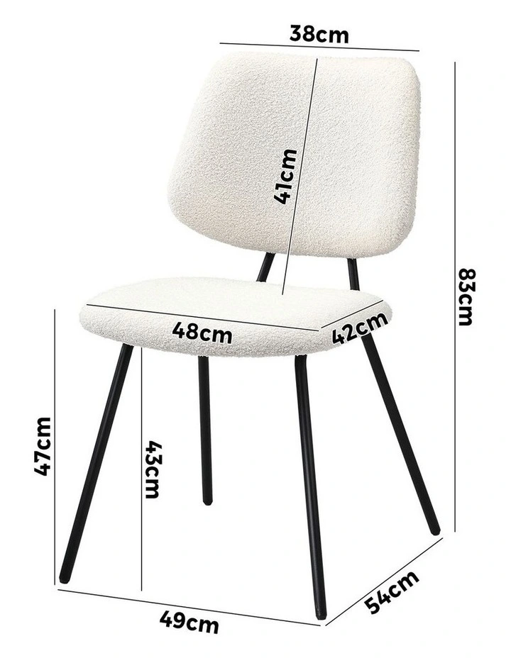 Oikiture 2x Dining Chair Vintage Retro Sherpa Kitchen Padded Lounge White image 3
