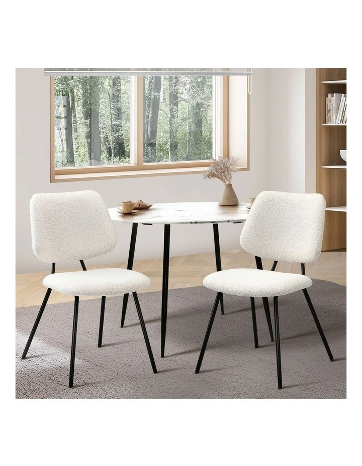 Oikiture 2x Dining Chair Vintage Retro Sherpa Kitchen Padded Lounge White image 4