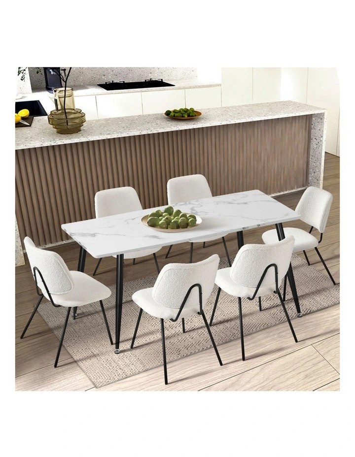 Oikiture 2x Dining Chair Vintage Retro Sherpa Kitchen Padded Lounge White image 5
