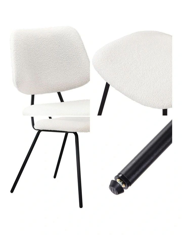 Oikiture 2x Dining Chair Vintage Retro Sherpa Kitchen Padded Lounge White image 6