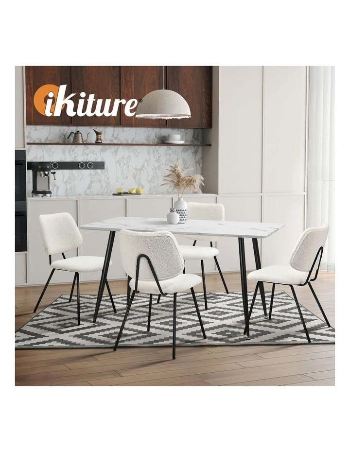 Oikiture 2x Dining Chair Vintage Retro Sherpa Kitchen Padded Lounge White image 7