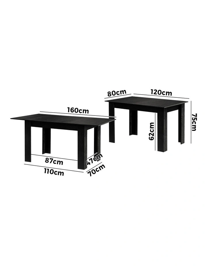Oikiture 160cm Extendable Dining Table Kitchen Restaurant Cafe Table Black image 3