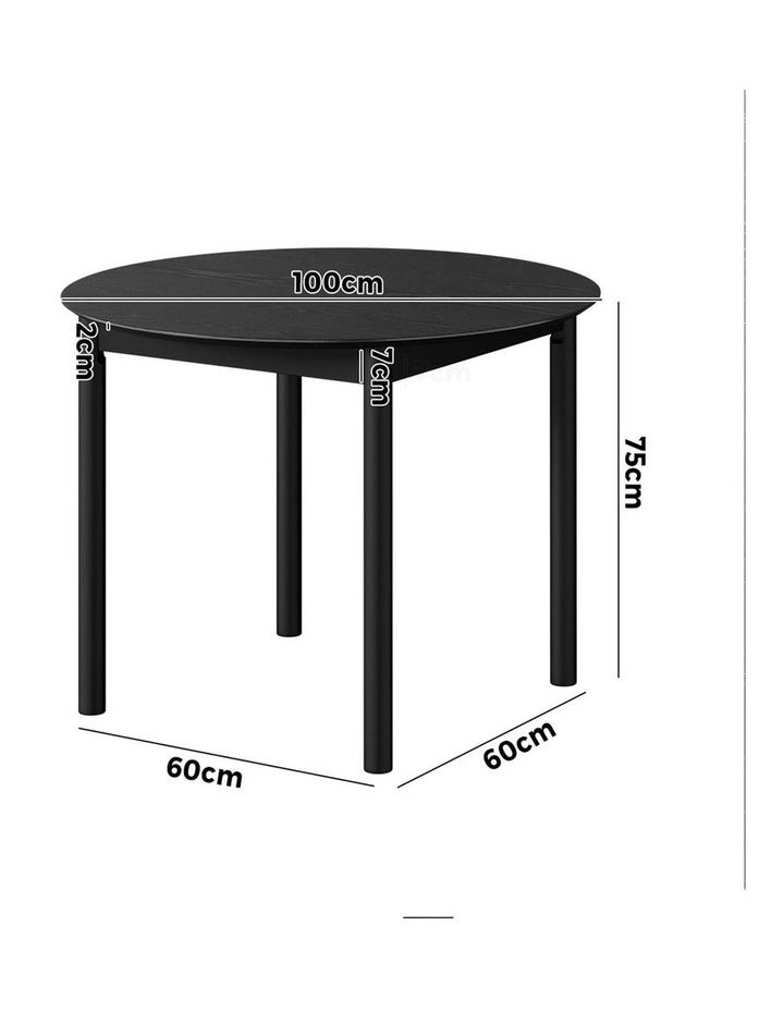 Oikiture Wooden Dining Table 100cm Round Table 4 Seater Pine Wood Legs Black image 3