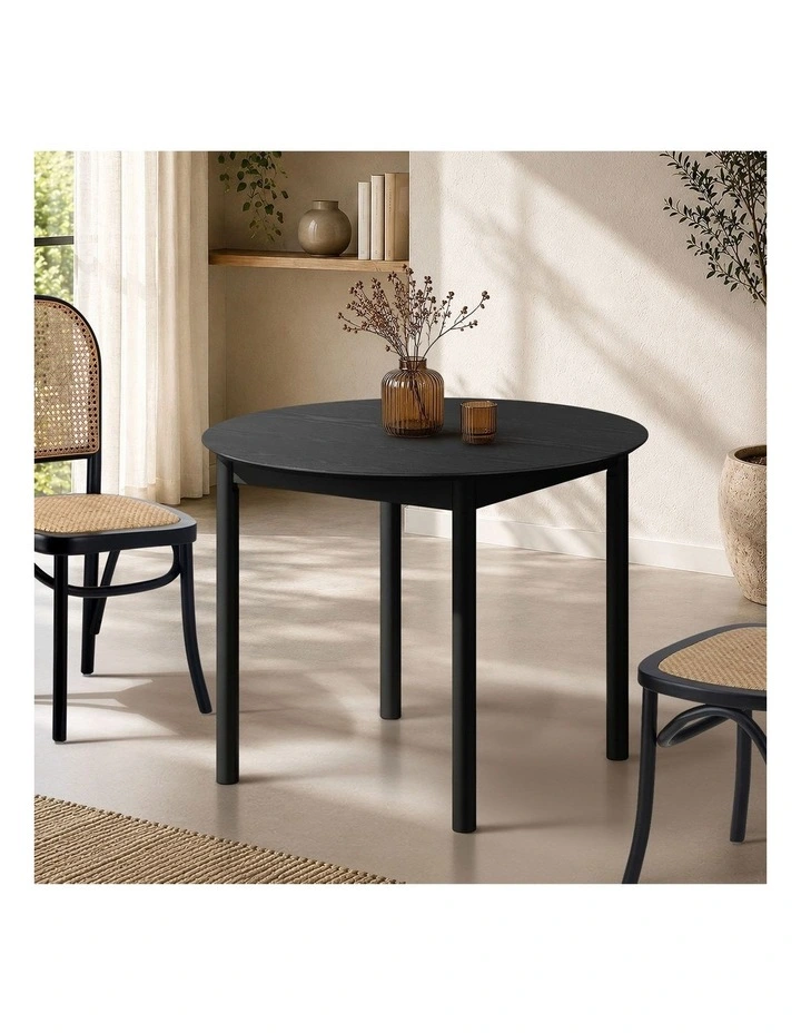 Oikiture Wooden Dining Table 100cm Round Table 4 Seater Pine Wood Legs Black image 4