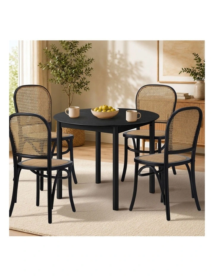 Oikiture Wooden Dining Table 100cm Round Table 4 Seater Pine Wood Legs Black image 5
