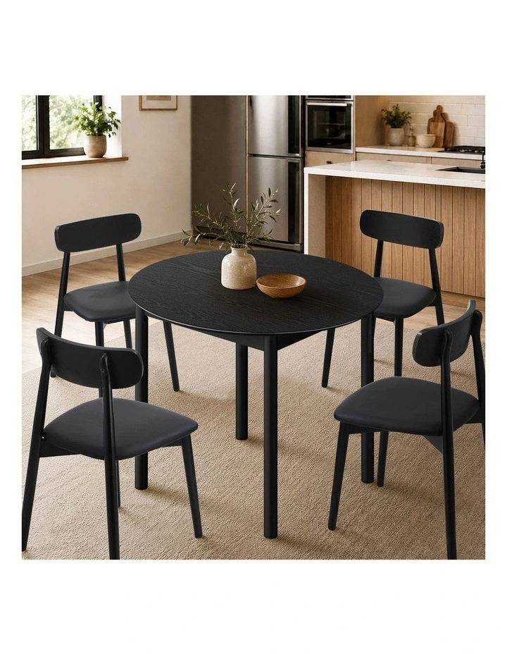 Oikiture Wooden Dining Table 100cm Round Table 4 Seater Pine Wood Legs Black image 7