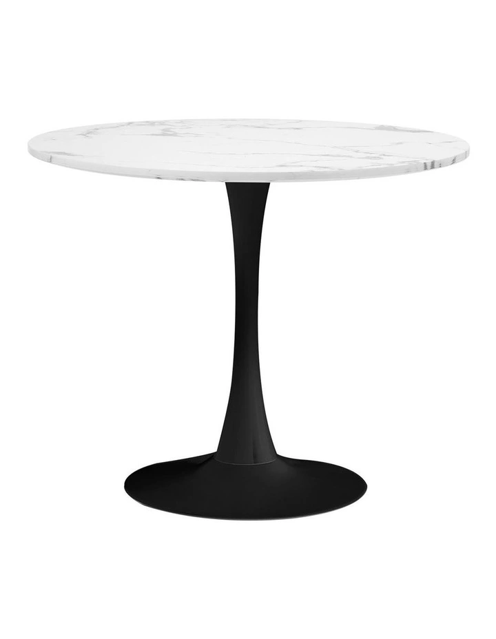Oikiture 90cm Dining Table Kitchen Marble Tulip Round Metal Leg White&Black image 1