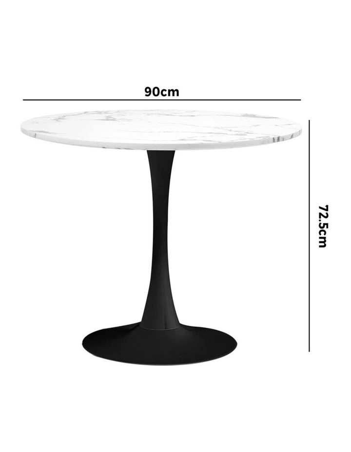 Oikiture 90cm Dining Table Kitchen Marble Tulip Round Metal Leg White&Black image 3