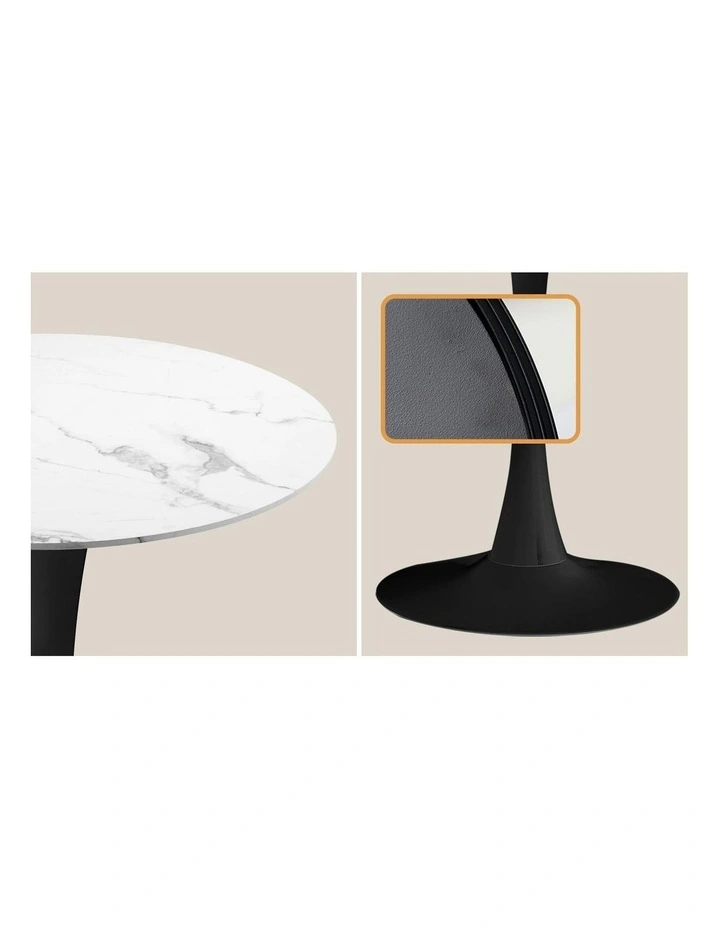 Oikiture 90cm Dining Table Kitchen Marble Tulip Round Metal Leg White&Black image 6