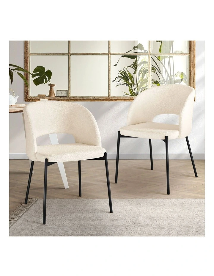 Oikiture 2x Armchair Dining Chair Accent Chairs Tub Armchairs Sherpa White&Black image 4