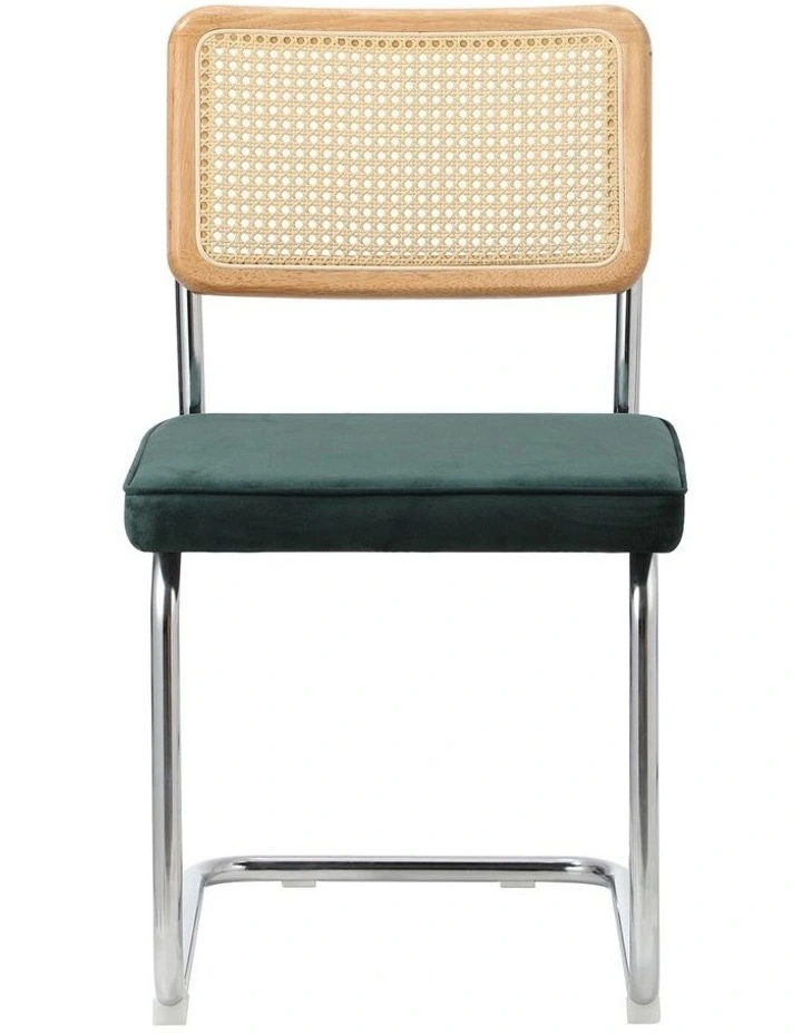 Oikiture 2x Rattan Dining Chair Cesca Replica Cantilever Velvet Padded Green image 2