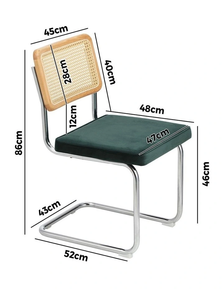 Oikiture 2x Rattan Dining Chair Cesca Replica Cantilever Velvet Padded Green image 3
