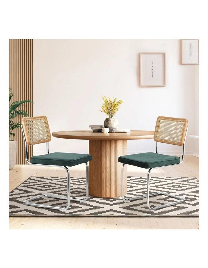 Oikiture 2x Rattan Dining Chair Cesca Replica Cantilever Velvet Padded Green image 4