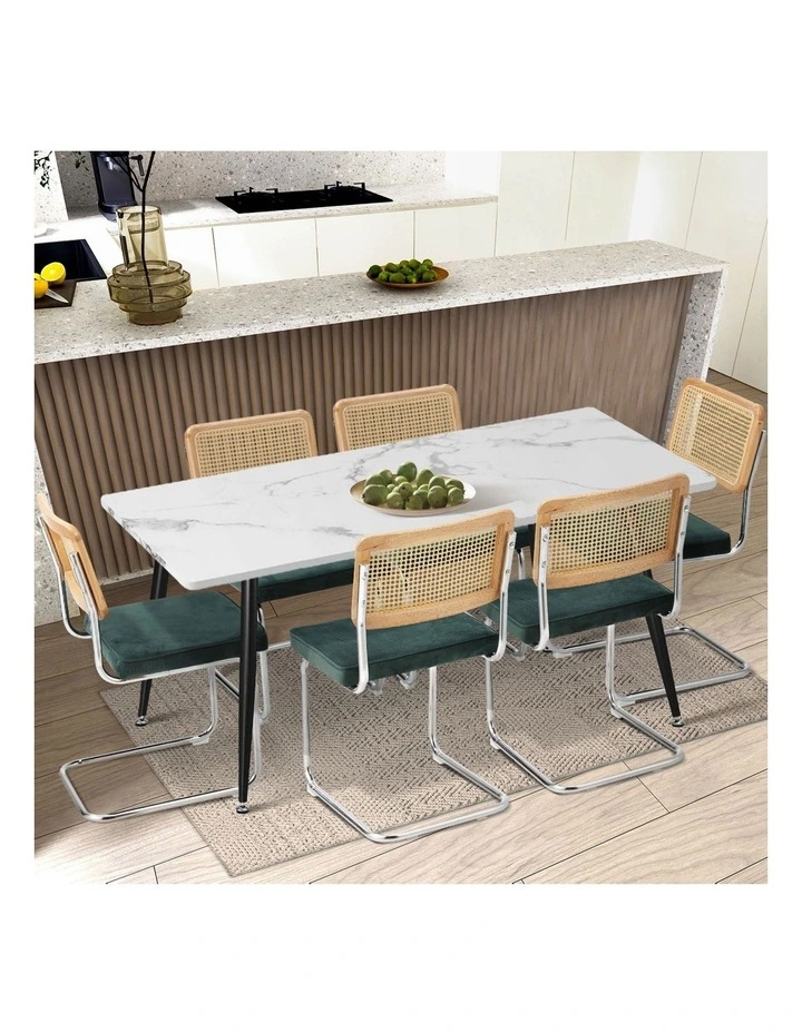 Oikiture 2x Rattan Dining Chair Cesca Replica Cantilever Velvet Padded Green image 5