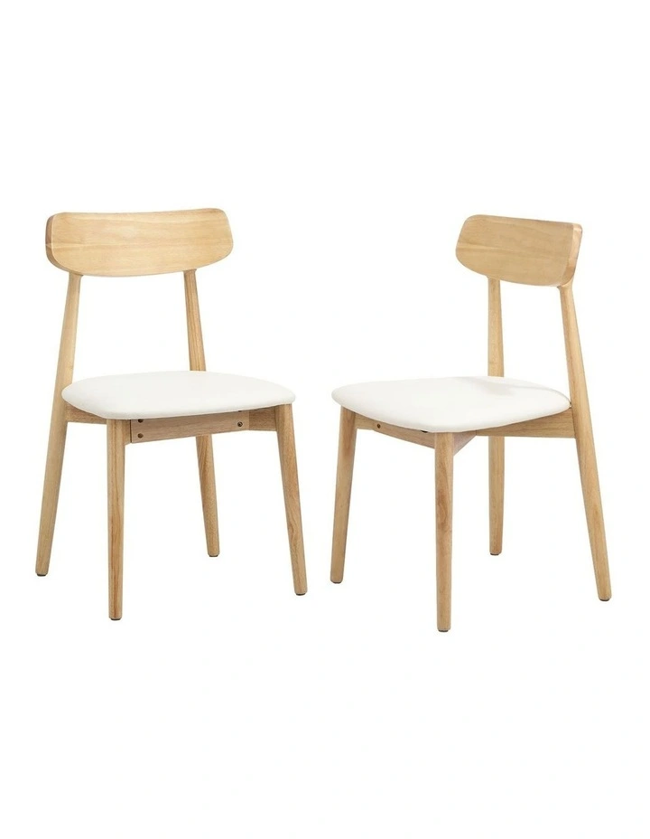 Oikiture 2x Dining Chairs Kitchen Chair PU Leather Solid Wood Cafe Lounge Beige image 1