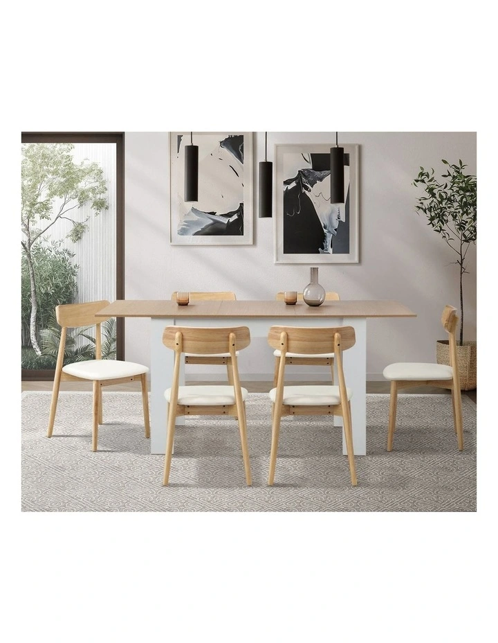 Oikiture 2x Dining Chairs Kitchen Chair PU Leather Solid Wood Cafe Lounge Beige image 7