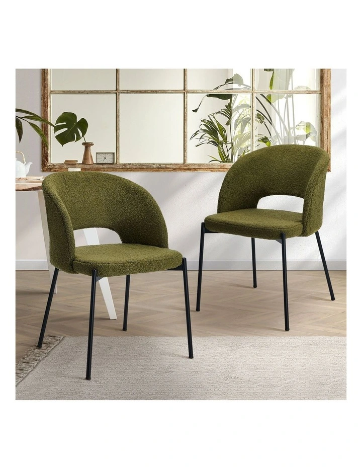 Oikiture 2x Armchair Dining Chair Accent Chairs Tub Armchairs Sherpa Green&Black image 4