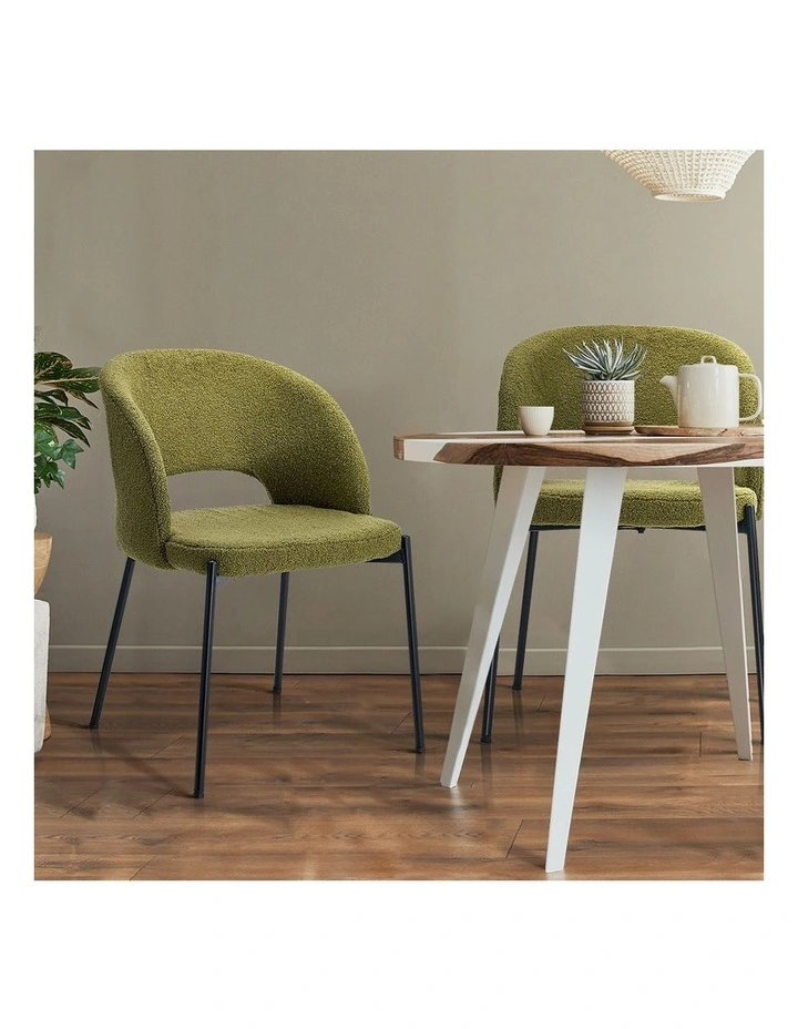 Oikiture 2x Armchair Dining Chair Accent Chairs Tub Armchairs Sherpa Green&Black image 5
