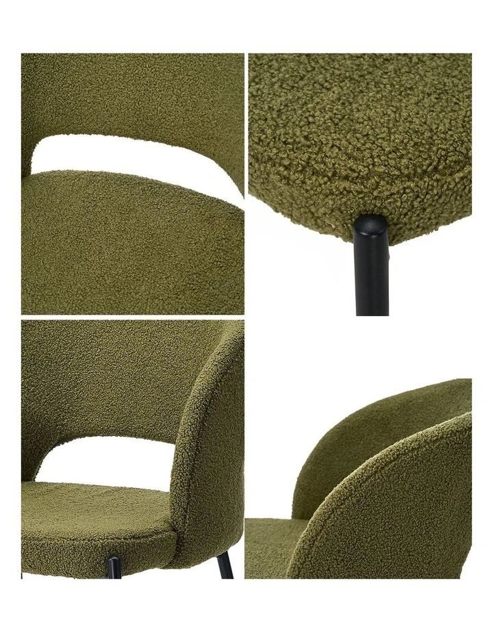 Oikiture 2x Armchair Dining Chair Accent Chairs Tub Armchairs Sherpa Green&Black image 6