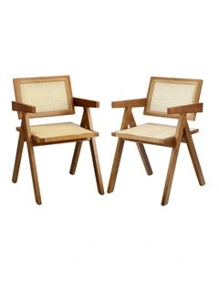 Oikiture 2x Dining Chairs Rattan Chair Wooden Accent Chair Walnut
