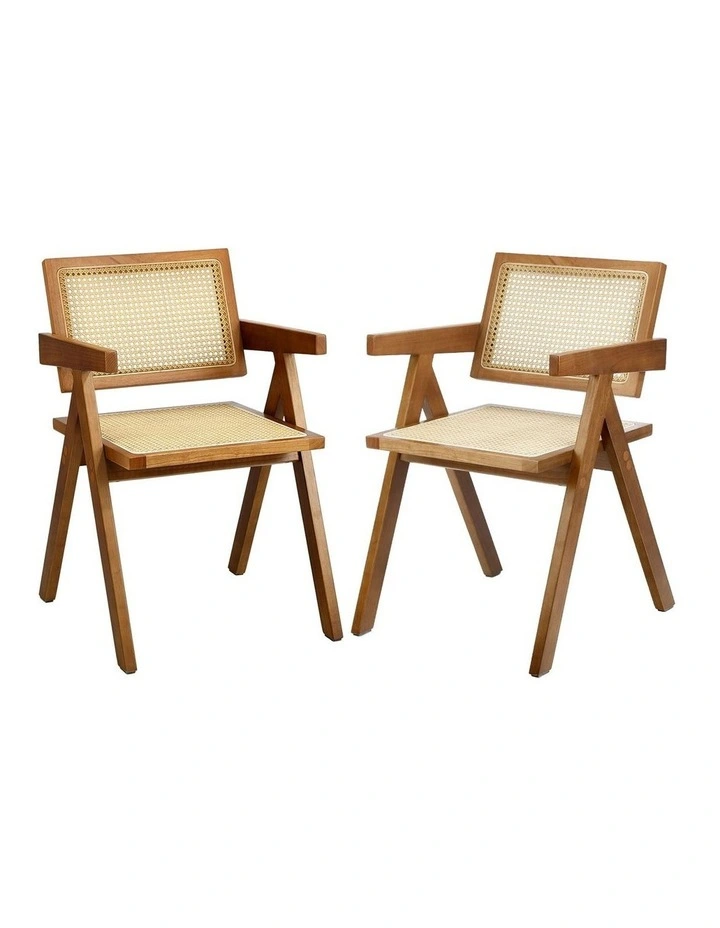 Oikiture 2x Dining Chairs Rattan Chair Wooden Accent Chair Walnut image 1