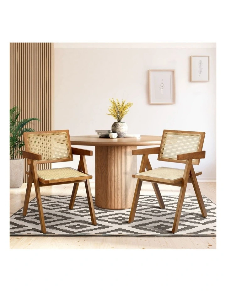 Oikiture 2x Dining Chairs Rattan Chair Wooden Accent Chair Walnut image 4