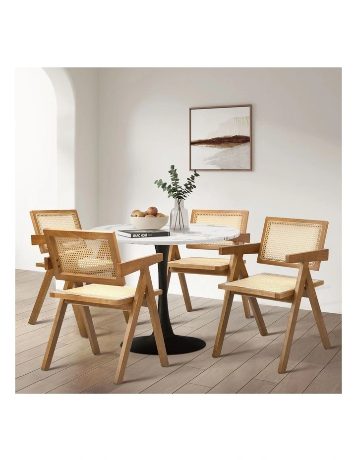 Oikiture 2x Dining Chairs Rattan Chair Wooden Accent Chair Walnut image 5