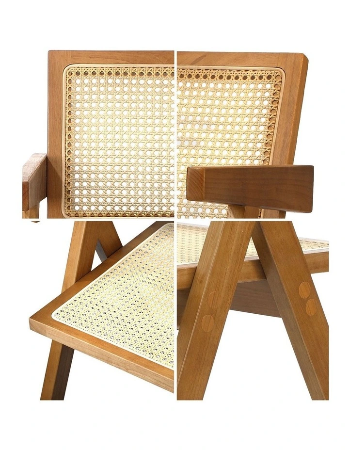 Oikiture 2x Dining Chairs Rattan Chair Wooden Accent Chair Walnut image 6