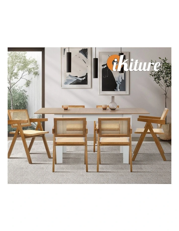 Oikiture 2x Dining Chairs Rattan Chair Wooden Accent Chair Walnut image 7