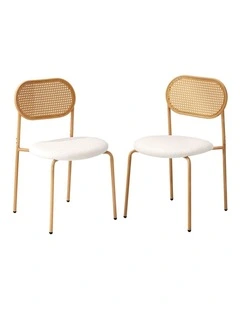 Oikiture 2PCS Dining Chair Accent Chairs Rattan Furniture Sherpa White