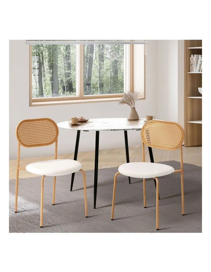 Oikiture 2PCS Dining Chair Accent Chairs Rattan Furniture Sherpa White image 4