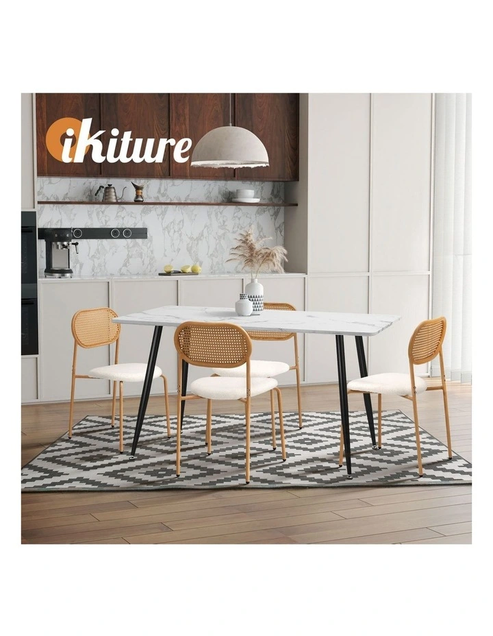 Oikiture 2PCS Dining Chair Accent Chairs Rattan Furniture Sherpa White image 6