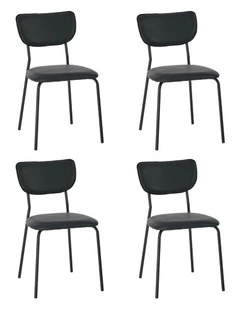 Oikiture Set of 4 Dining Chairs PU Leather Padded Seat Black