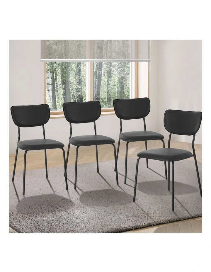 Oikiture Set of 4 Dining Chairs PU Leather Padded Seat Black image 4