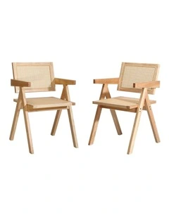 Oikiture 2x Dining Chairs Rattan Chair Wooden Accent Chair Natural