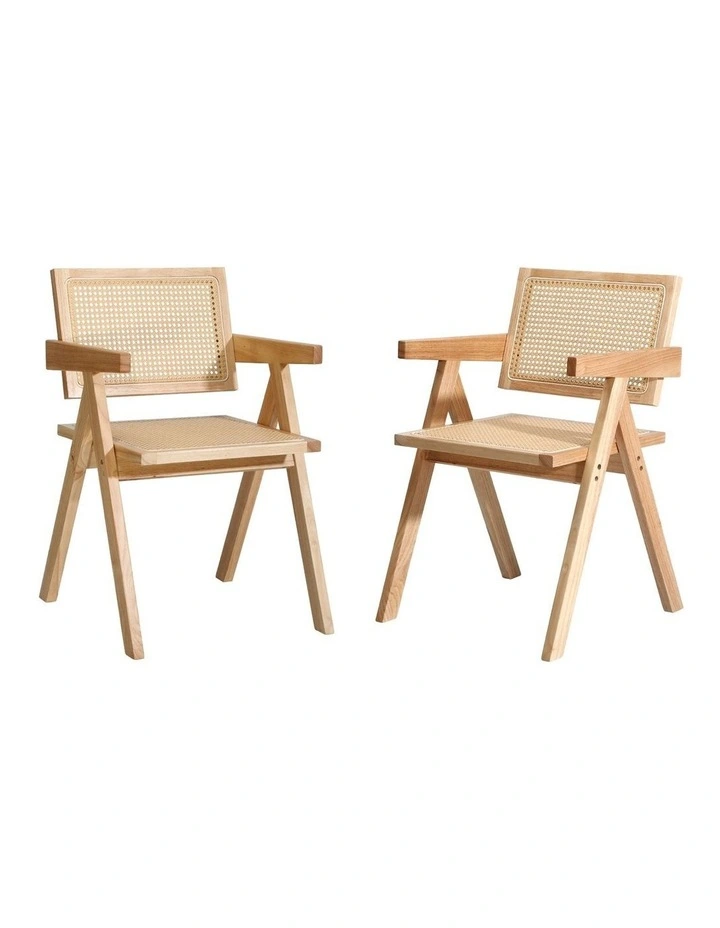 Oikiture 2x Dining Chairs Rattan Chair Wooden Accent Chair Natural image 1