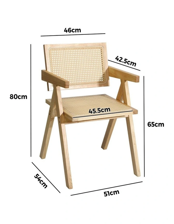 Oikiture 2x Dining Chairs Rattan Chair Wooden Accent Chair Natural image 3
