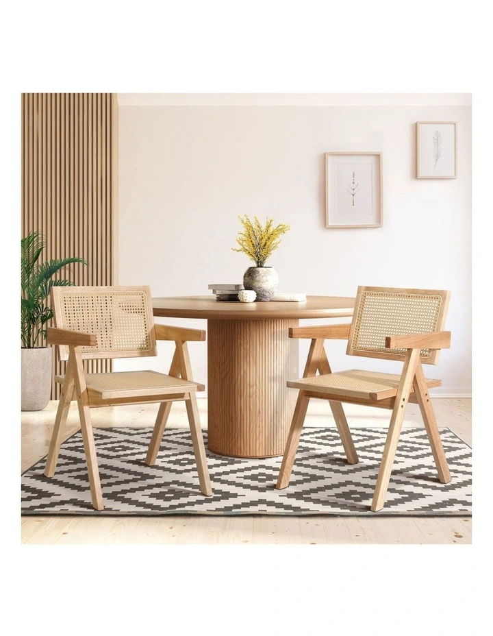 Oikiture 2x Dining Chairs Rattan Chair Wooden Accent Chair Natural image 4