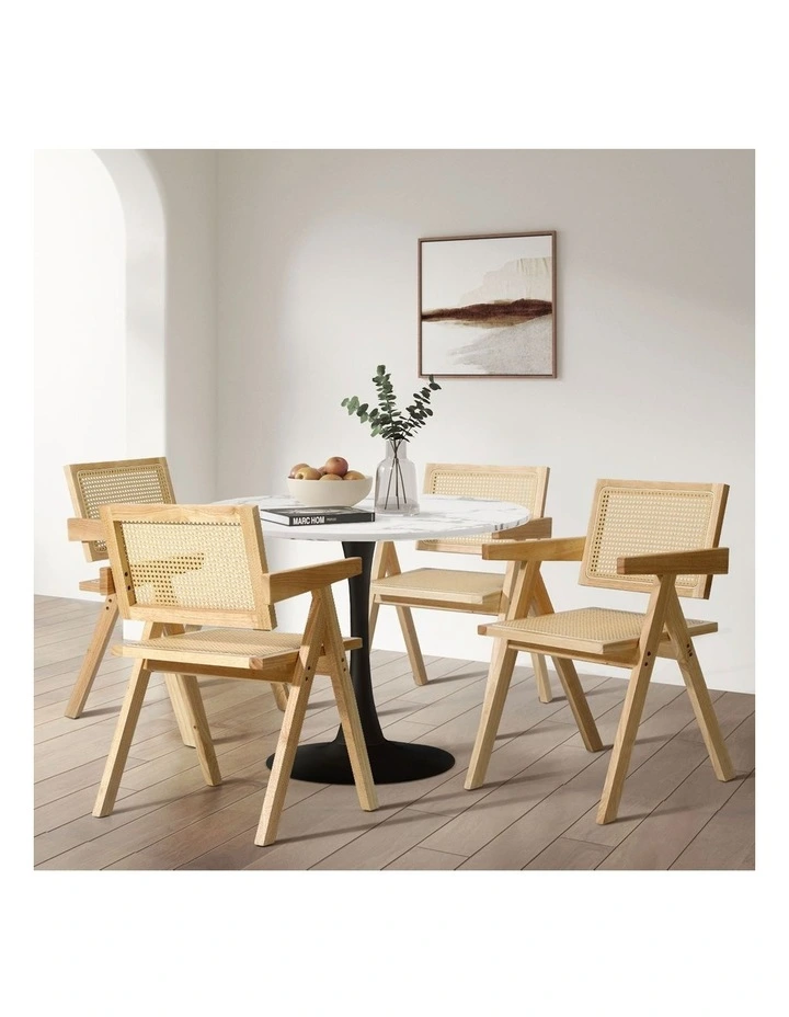Oikiture 2x Dining Chairs Rattan Chair Wooden Accent Chair Natural image 5