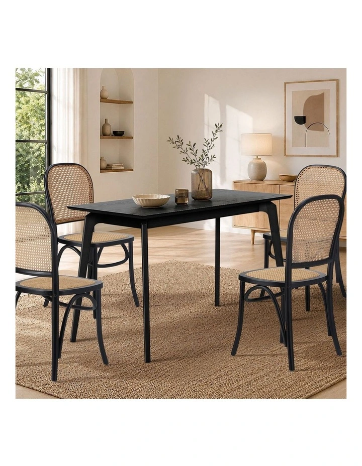 Oikiture Wooden Dining Table 120cm Rectangular 4 Seater Pinewood Legs Black image 5