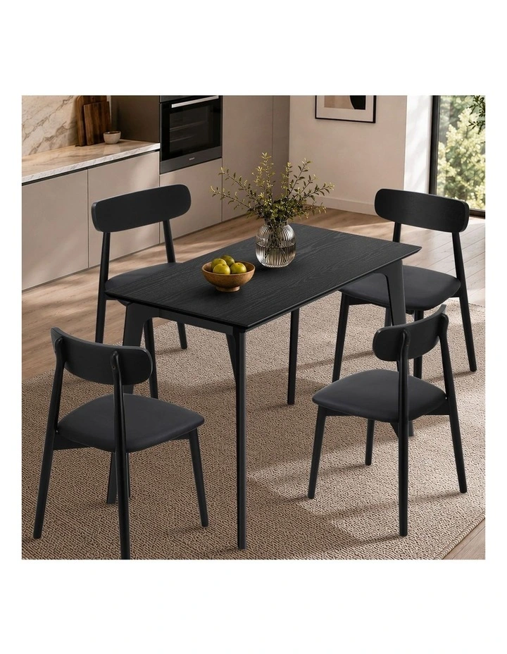 Oikiture Wooden Dining Table 120cm Rectangular 4 Seater Pinewood Legs Black image 7