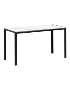 Oikiture 140cm Dining Table Rectangular Kitchen Table with Metal Leg White&Black