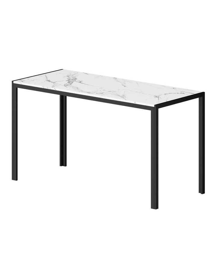 Oikiture 140cm Dining Table Rectangular Kitchen Table with Metal Leg White&Black image 2