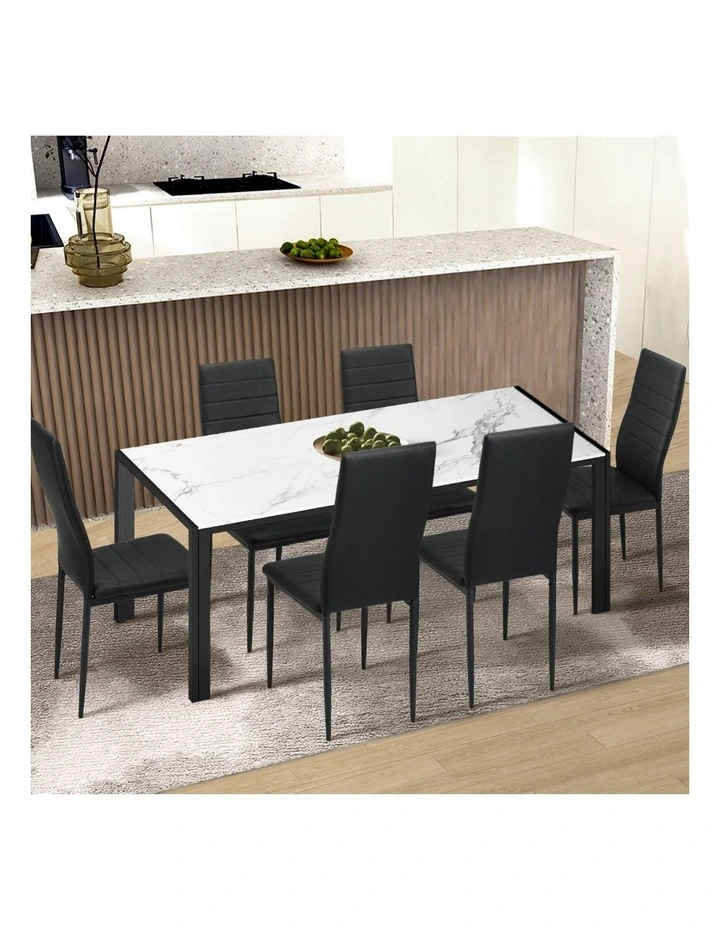 Oikiture 140cm Dining Table Rectangular Kitchen Table with Metal Leg White&Black image 5