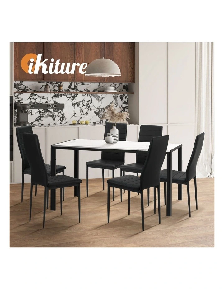 Oikiture 140cm Dining Table Rectangular Kitchen Table with Metal Leg White&Black image 7