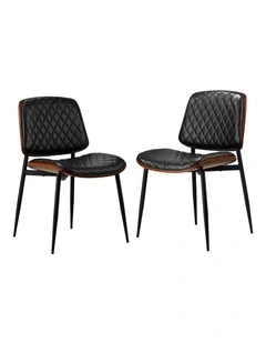 Oikiture 2x Dining Chairs Retro Faux Leather Solid Beech Wood Metal Legs Black