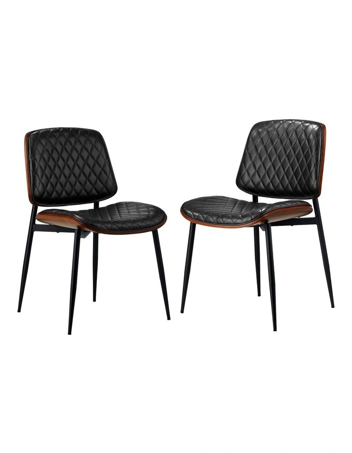 Oikiture 2x Dining Chairs Retro Faux Leather Solid Beech Wood Metal Legs Black image 1